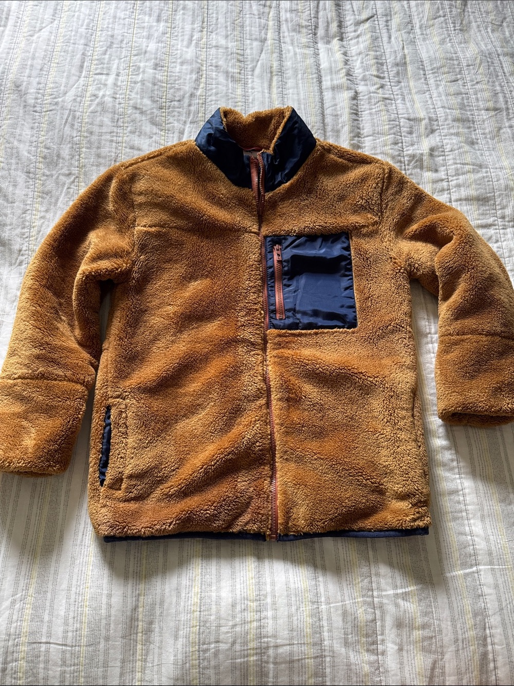Tommy Bahama Youth Camel Fleece Jacket with Navy Pocket and Trim